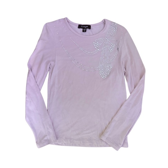 Imoga Girls long sleeve rhinestone necklace with bow tee excellent condition - Picture 1 of 2